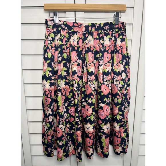 Brooks Brothers Floral Pleated Multicolor Cotton A-Line Skirt Women's Size 2 - Picture 1 of 7